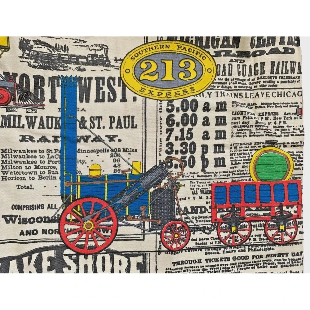 Vintage Steam Engine Trains Transportation Advertising Lined Curtains 42x44